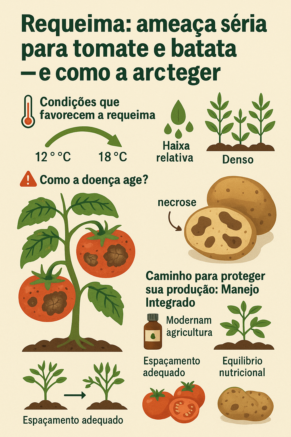 🌱 Requeima: ameaça séria para tomate e batata — e como o produtor pode se proteger 🌱