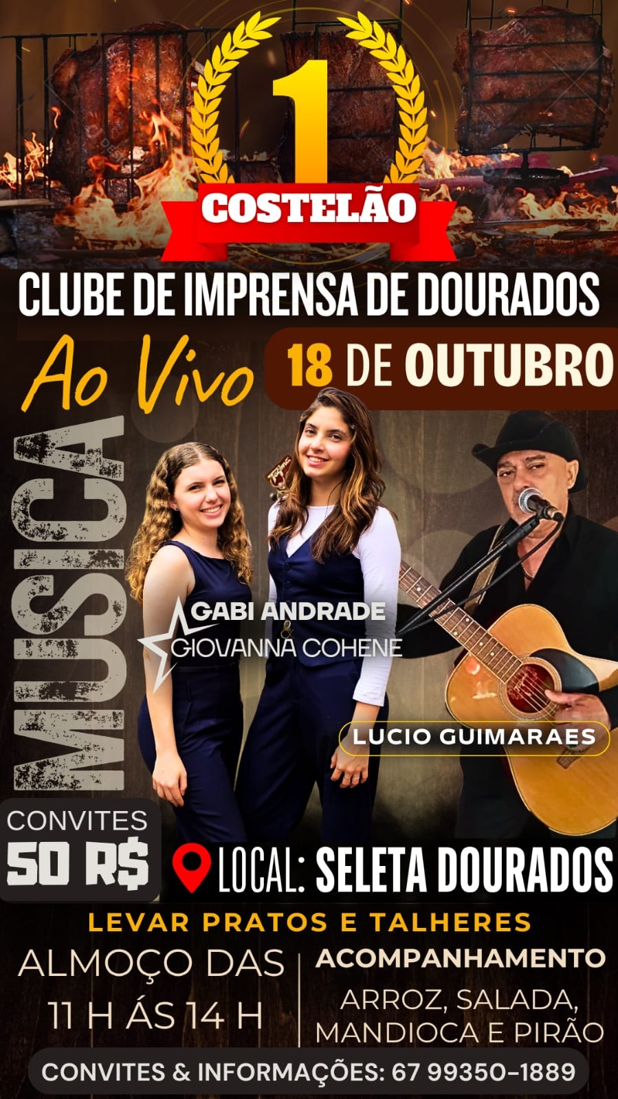 1º Costelão do Clube de Imprensa de Dourados neste sábado, com costela deliciosa e música ao vivo!