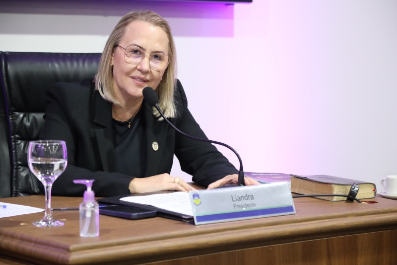 Presidente Liandra Brambilla na Sessão Ordinária desta segunda-feira (Foto: F. Grott/CMD)