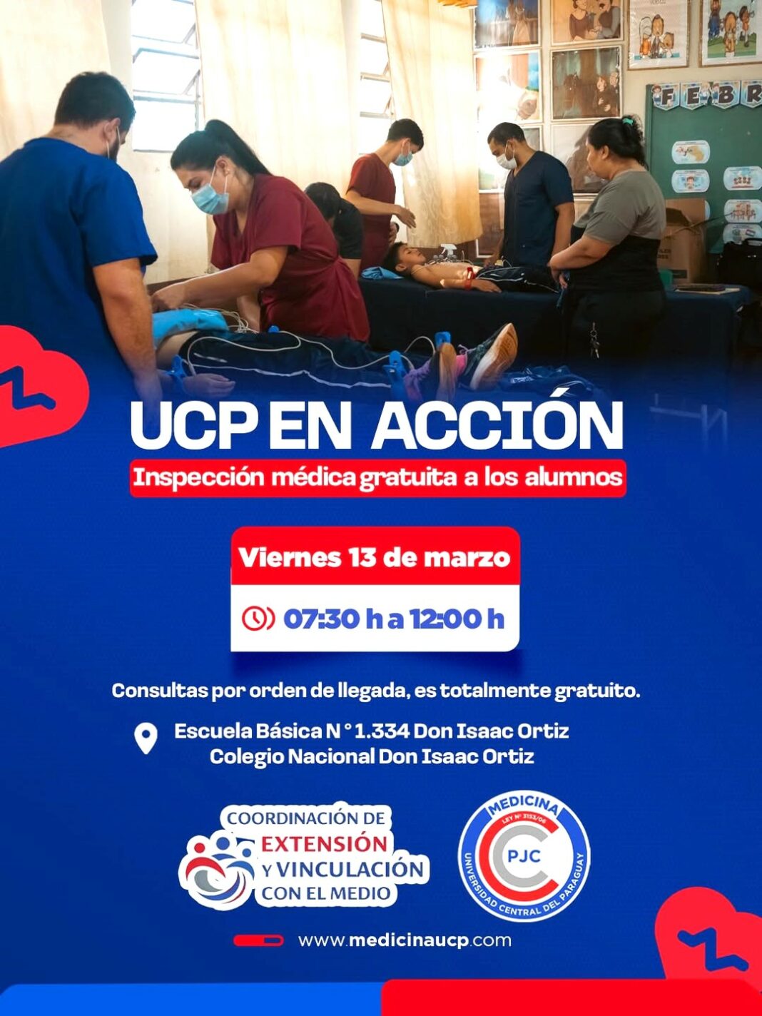 Ação social da UCP leva atendimento médico a estudantes da comunidade Fortuna Guazú.