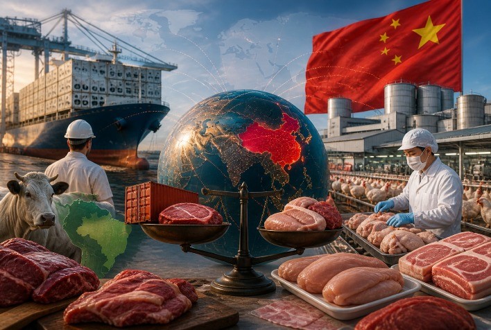 Avanço da produção chinesa de carnes reduz importações e aumenta a concorrência global com exportadores como o Brasil