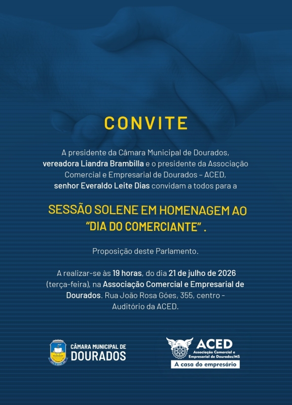 Em sessão solene na Aced, Câmara homenageia comerciantes de Dourados nesta terça-feira