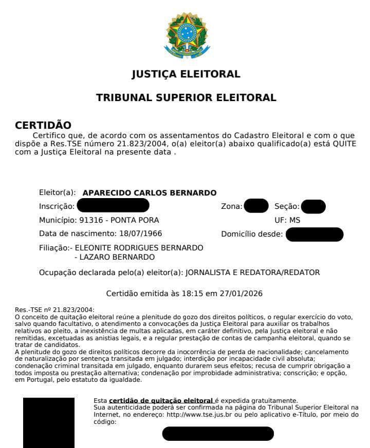 Carlos Bernardo apresenta certidão negativa de crime eleitoral e está elegível para disputar eleições em 2026 Carlos Bernardo apresenta certidão negativa de crime eleitoral e está elegível para disputar eleições em 2026