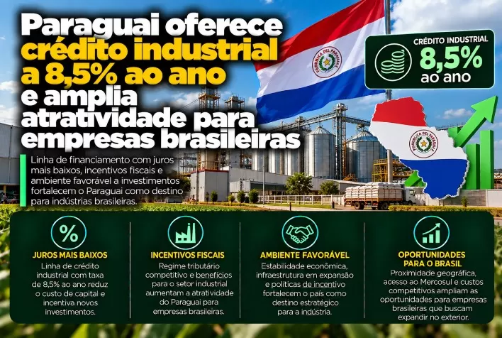 Paraguai oferece crédito industrial a 8,5% ao ano e amplia atratividade para empresas brasileiras