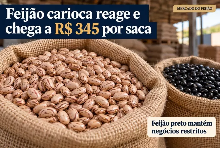 Preço do feijão carioca reage e chega a R$ 345 por saca; preto mantém negócios restritos