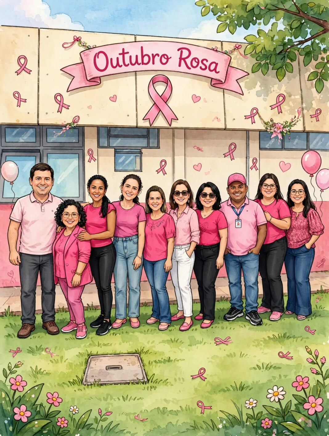 Parte da equipe do PAM de Dourados dá início à mobilização do Outubro Rosa, nesta sexta-feira (02/10). O movimento está só começando e segue durante todo o mês de outubro, reforçando a mensagem de apoio e prevenção.