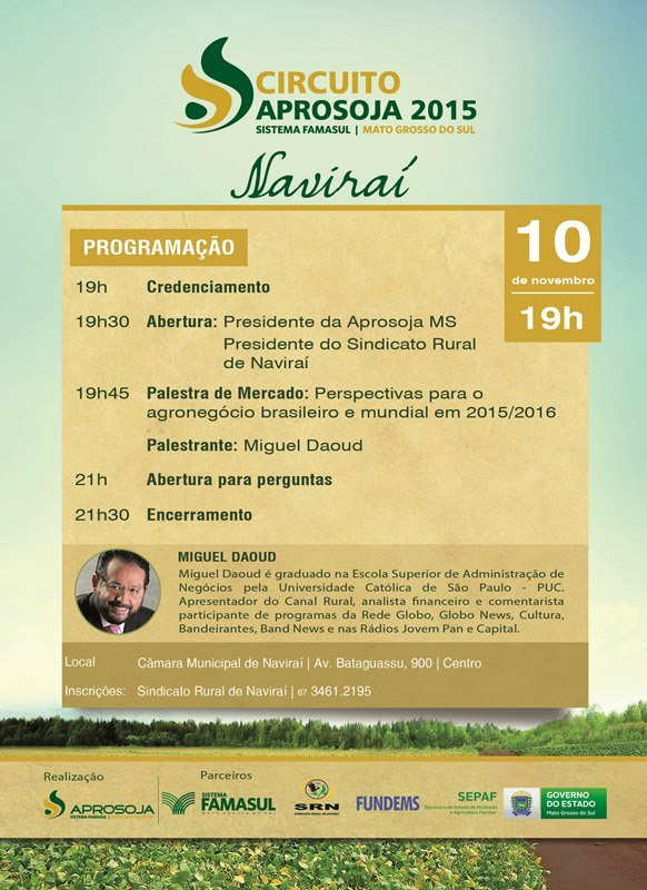 Circuito Aprosoja em Naviraí: especialista propõe colher, plantar e vender sem medo