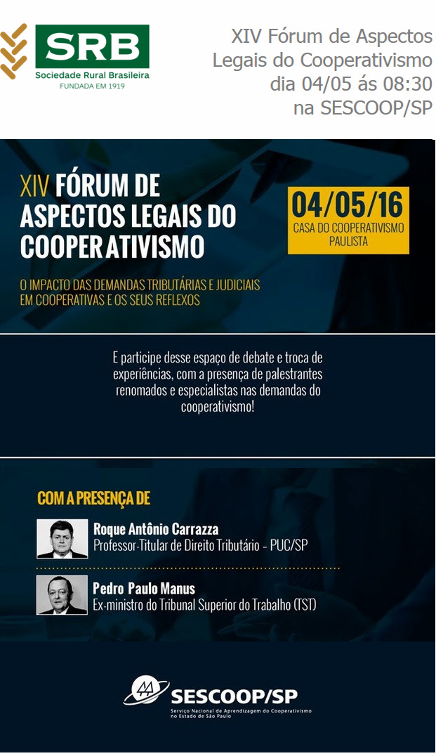 SRB Convida: XIV Fórum de Aspectos Legais do Cooperativismo