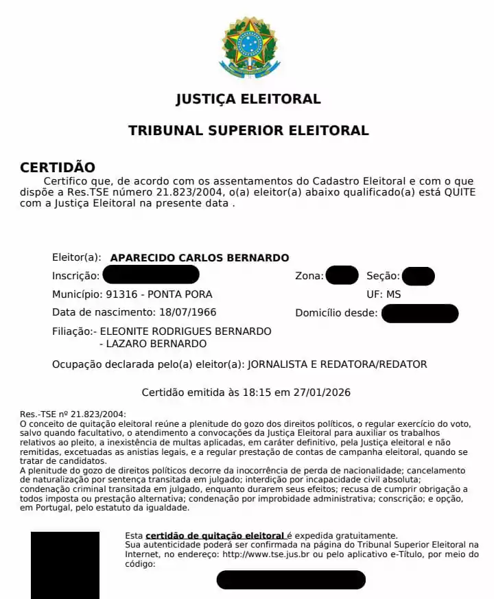 Carlos Bernardo apresenta certidão negativa de crime eleitoral e está elegível para disputar eleições em 2026 Carlos Bernardo apresenta certidão negativa de crime eleitoral e está elegível para disputar eleições em 2026